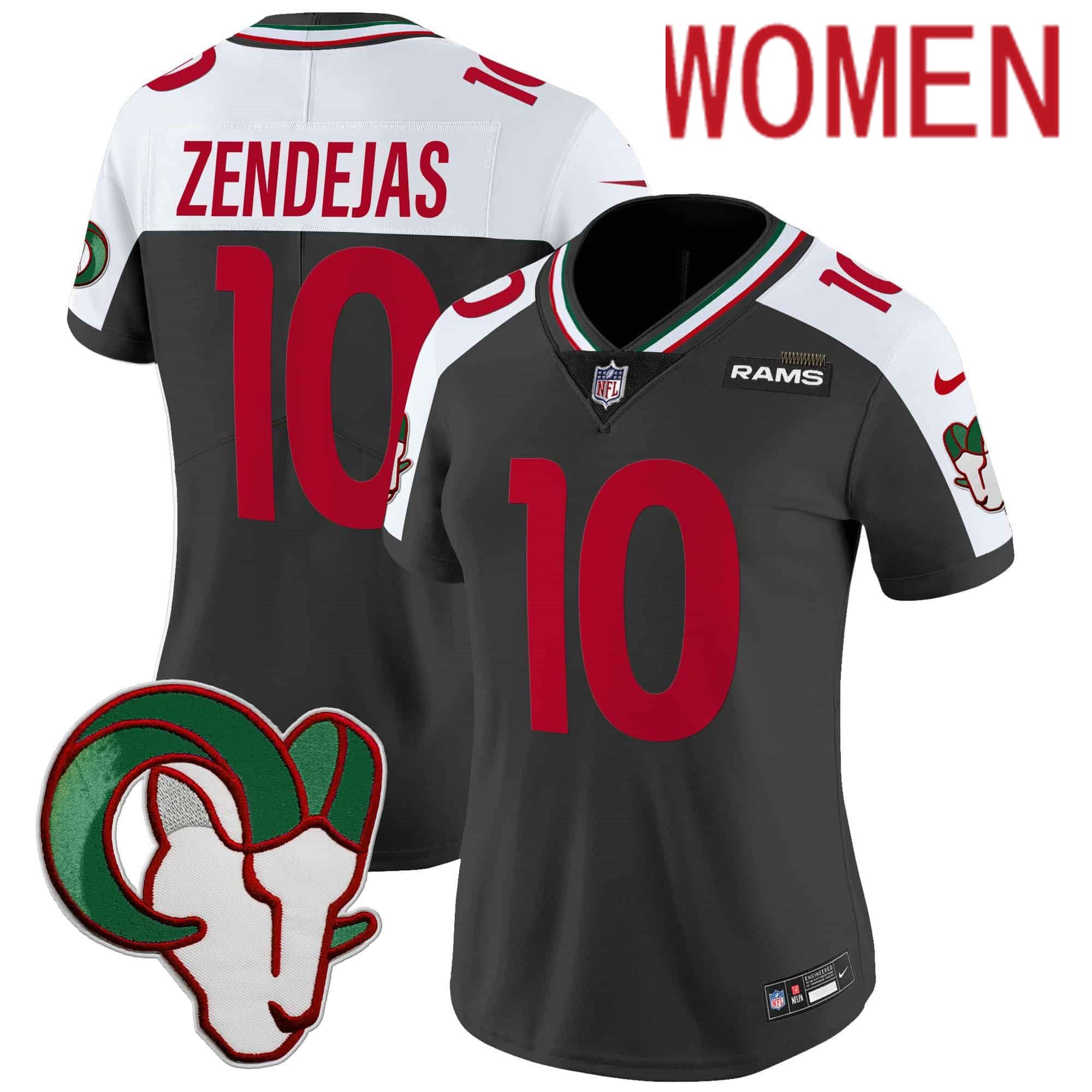 Women Los Angeles Rams #10 Zendejas Black 2024 Nike Mexico Vapor Limited NFL Jersey style 1